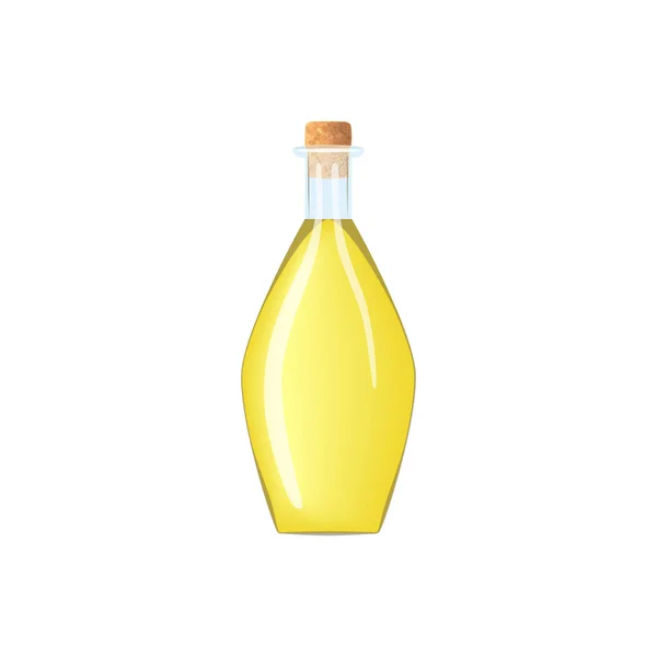Glasweinflasche mit Korken und gelbem Likör. durchscheinender eisweißer Dekanter auf weißem Hintergrund. Kolben für Saft, Wein, Bier, Spirituosen, — Stockvektor