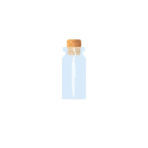 Frasco vazio de óleo com cortiça, frasco transparente de cor branca gelada, frasco de perfume, frasco de medicamento, frasco. Para drogas, pílulas , — Vetor de Stock