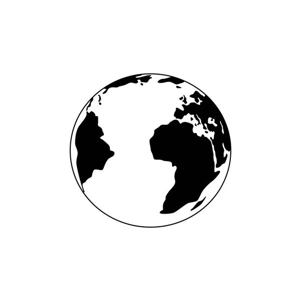 Černá a bílá ikona planety země. Ikona země s plochou planetou. Vektorová ilustrace pro webový nápis, silueta — Stockový vektor