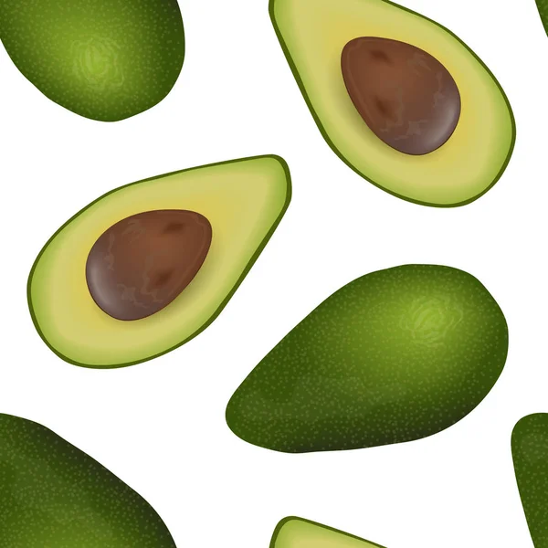 Vallende avocado naadloze vector patroon rijp rauwe fruit. Persea Americana exotische geheel en gehalveerd — Stockvector