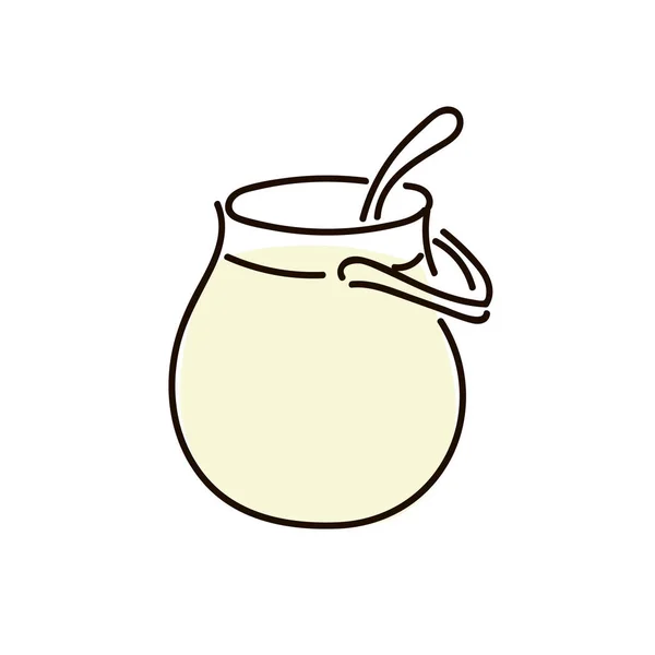 Μπολ με κουτάλι σε λευκό φόντο. απλό σκίτσο στυλό στυλ. — Φωτογραφία Αρχείου