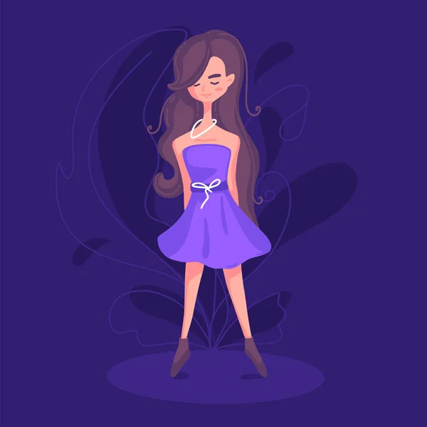 A young girl stands at night. — Stock Vector