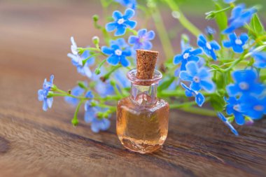 Güzel bir cam kavanozda, masanın üzerindeki çiçeklerin özü.