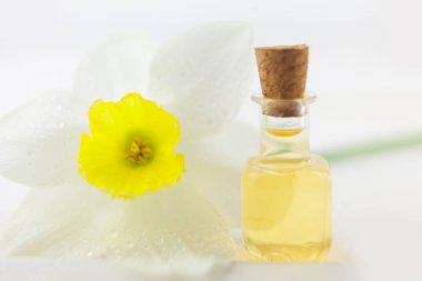 Güzel bir cam kavanozda, masanın üzerindeki çiçeklerin özü.