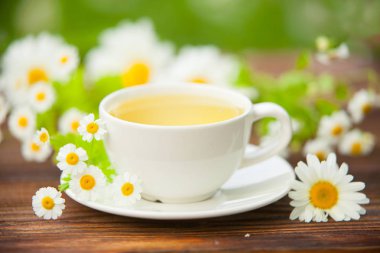 Porselen fincan yeşil çay bir tablo ile