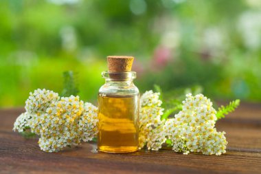 Güzel bir cam kavanozda, masanın üzerindeki çiçeklerin özü.