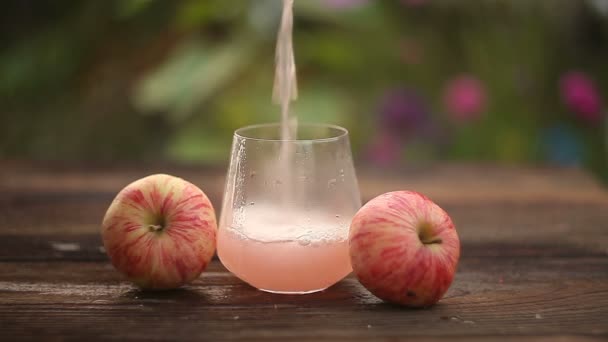 Delicioso Zumo Manzana Recién Exprimido Vidrio Transparente — Vídeo de stock