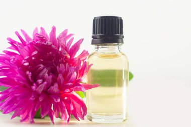 Aster esans beyaz arka plan üzerinde güzel şişe