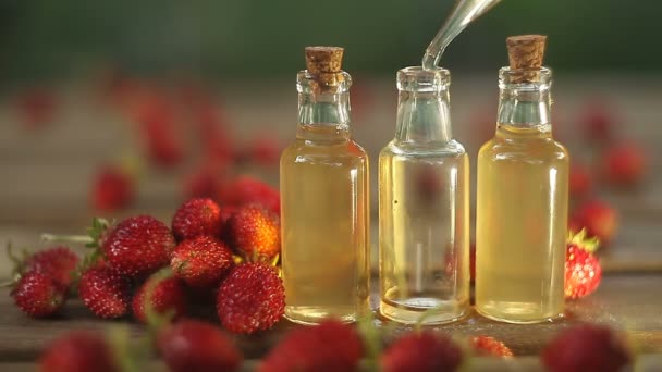 Essence Wild Strawberry Table Beautiful Glass Jar — Stock Video