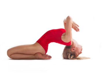 beautiful flexible woman doing yoga poses on white  clipart
