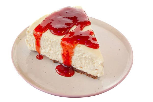 Heerlijke Cheesecake Met Aardbeien Een Bord — Stockfoto