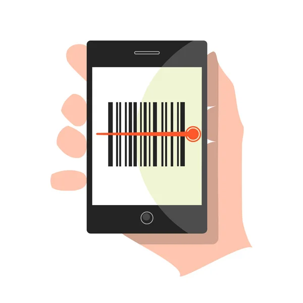 Barcode picture with laser line in smartphone — Stock Vector