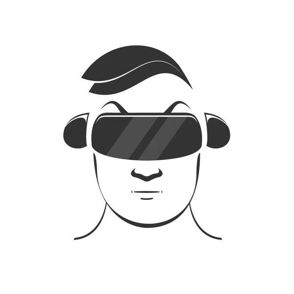 Man icon in virtual reality helm en headset — Stockvector