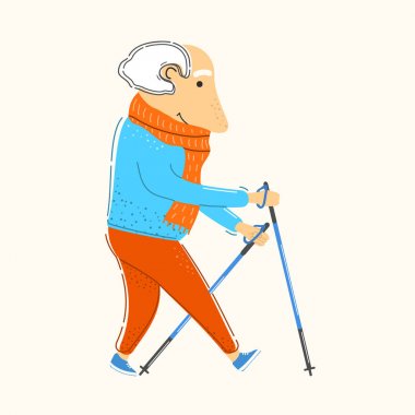 Neşeli dedesi İskandinav yürüyüş pratik emekli