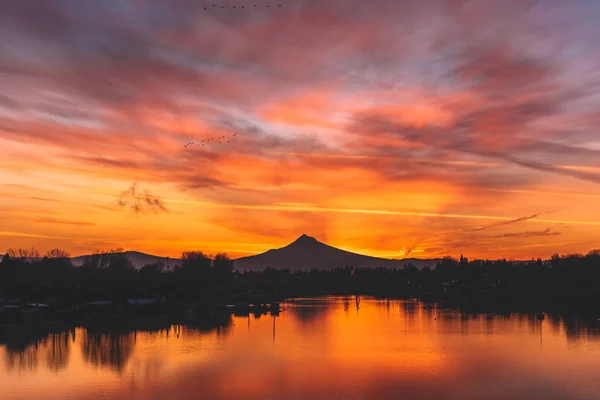 Sonnenaufgang Über Hood Und Columbia River Portland Oregon — Stockfoto