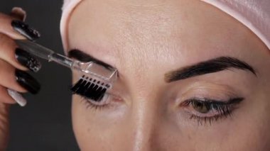 Kaşlar boyama. Kaşlarını penye kadın Close-up.