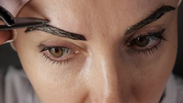 Soin des sourcils. Femme attirante se faisant fileter les sourcils. Gros plan . — Video