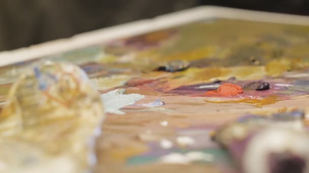 Künstler malt im Atelier. — Stockvideo