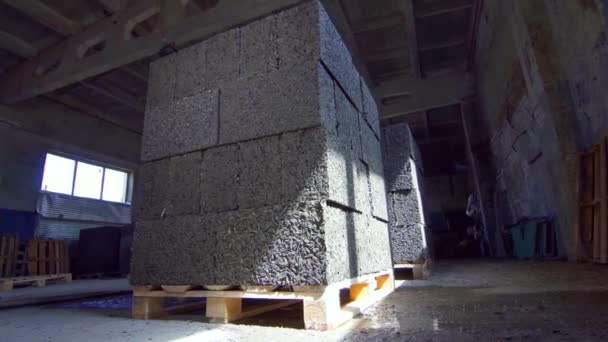 Cement blokken in de fabriek, globaal plan — Stockvideo