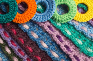 El yapımı örme yün şeritler doku. Soyut El yapımı arka plan