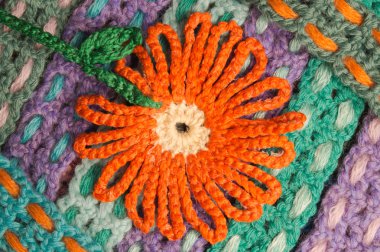 El yapımı yün örme çiçek renkli doku arka plan
