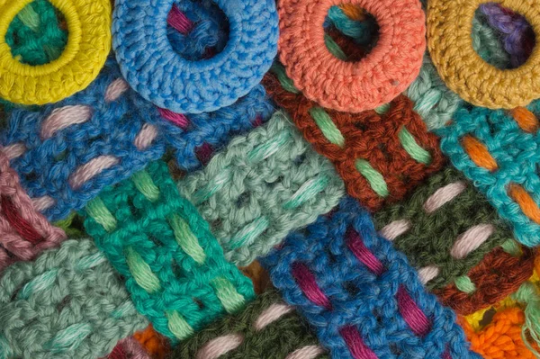 Handgemaakte breien kleurrijke texure wol achtergrond — Stockfoto