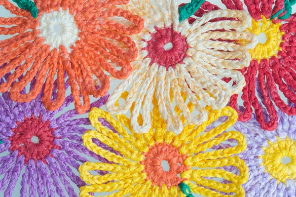 Lã artesanal malha flor colorido textura fundo — Fotografia de Stock
