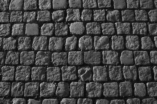 Steinpflaster Textur schwarz und weiß. Kopfsteinpflaster Hintergrund — Stockfoto