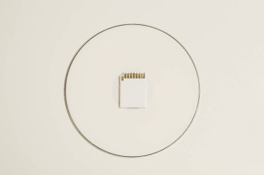 Bellek kartı ve beyaz arka planda yalıtılmış dijital disk. Kopyalama alanı