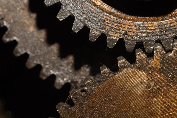 Getriebe von Industriemaschinen. Detail des Mechanismus. alte Zahnräder der Maschinen — Stockfoto