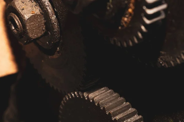 Engrenagens da máquina industrial. detalhe do mecanismo. rodas dentadas velhas de máquinas — Fotografia de Stock