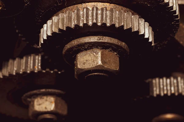 Engrenagens da máquina industrial. detalhe do mecanismo. rodas dentadas velhas de máquinas — Fotografia de Stock