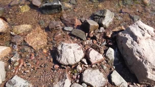 Las Piedras Agua Transparente Cierran Olas Marinas Acercándose Costa Rocosa — Vídeo de stock