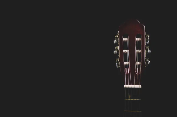 Cabeçalho Guitarra Fundo Preto Instrumento Musical Acústico Espaço Cópia — Fotografia de Stock