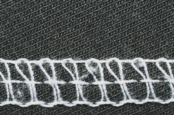 White Seams Black Fabric Stitches Textile Material Close — Stock Photo, Image