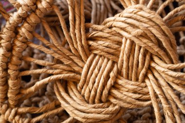 Hasır iplik makrosu. Örgü örüyorum. soyut örülmüş arkaplan