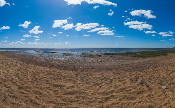 Mořské Pobřeží Pobřežní Panorama Mořská Pláň Obzorem Obloha Mraky Zarostlé — Stock fotografie