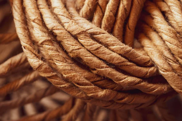 Hasır iplik makrosu. Örgü örüyorum. soyut örülmüş arkaplan