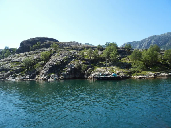 Yazın Norveç Fiyordu Dağları Lysefjord Rogaland Norveç — Stok fotoğraf