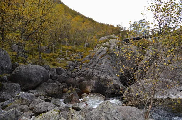 Manafossen Norway Beautiful Northern Waterfall Norwegian Mountains Autumn Rogaland Norway — Stock Photo, Image