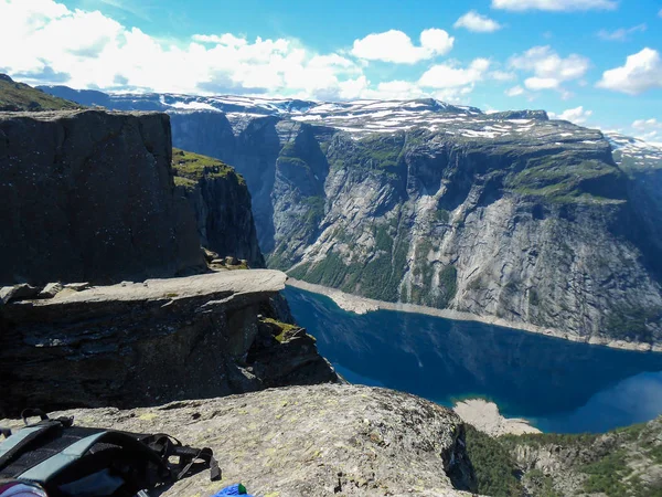 Turism Konceptet Trolltunga Cliff Trollets Tungan Odda Norge — Stockfoto