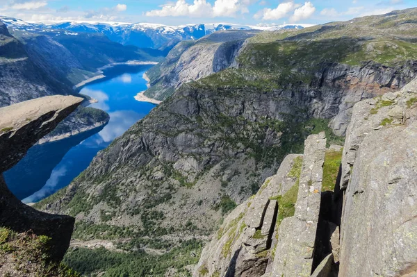 Turizm Kavramı Trolltunga Görünümü Cliff Troll Odda Norveç Dil — Stok fotoğraf