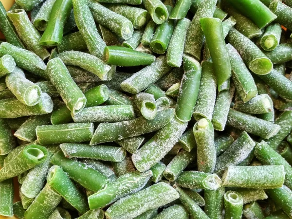 Grüne Gefrorene Bohnen Nahaufnahme Frozen Cut Green French Bean Haricot — Stockfoto