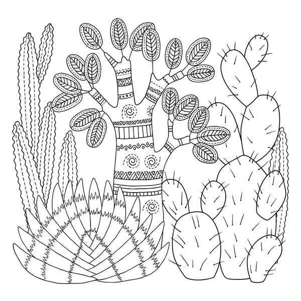 Lineaire Afbeelding Witte Achtergrond Schattig Cactus Voor Pagina Voor Coloring — Stockvector