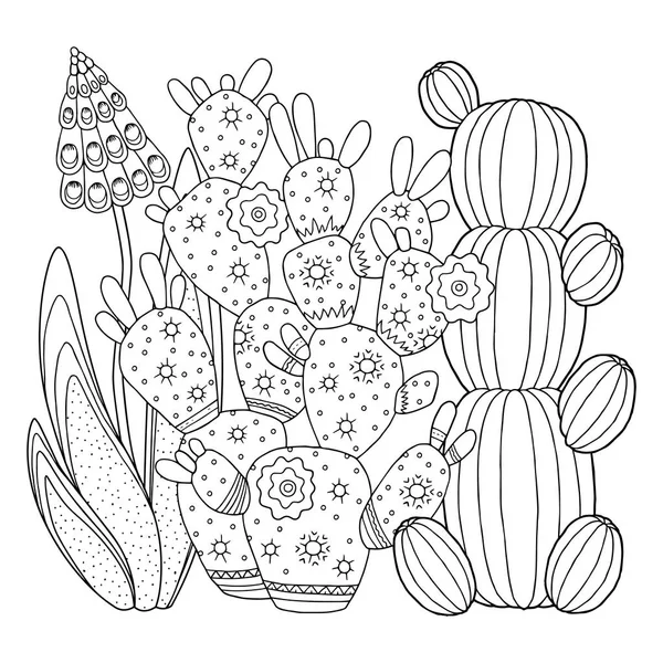 Linear Image White Background Cute Cactus Page Coloring Book Contour — Stock Vector