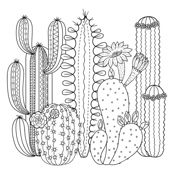 Lineares Bild Auf Weißem Hintergrund Niedlicher Kaktus Für Malbuch Konturbild — Stockvektor