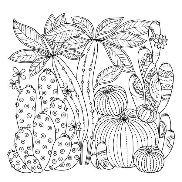 Lineaire Afbeelding Witte Achtergrond Schattig Cactus Voor Pagina Voor Coloring — Stockvector