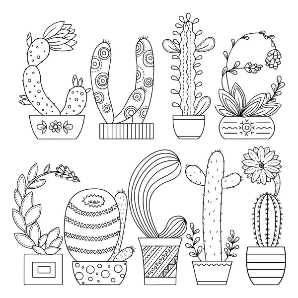 Image Linéaire Sur Fond Blanc Mignon Cactus Pour Page Pour — Image vectorielle