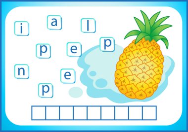 Okul eğitimi. İngilizce flashcard İngilizce öğrenmek için. Biz sebze ve meyve isimleri yaz. Kelime bulmaca çocuklar için oyun var. Çalışma sayfası, hücre içinde harfler koymak.