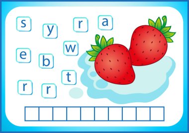 Okul eğitimi. İngilizce flashcard İngilizce öğrenmek için. Biz sebze ve meyve isimleri yaz. Kelime bulmaca çocuklar için oyun var. Çalışma sayfası, hücre içinde harfler koymak.